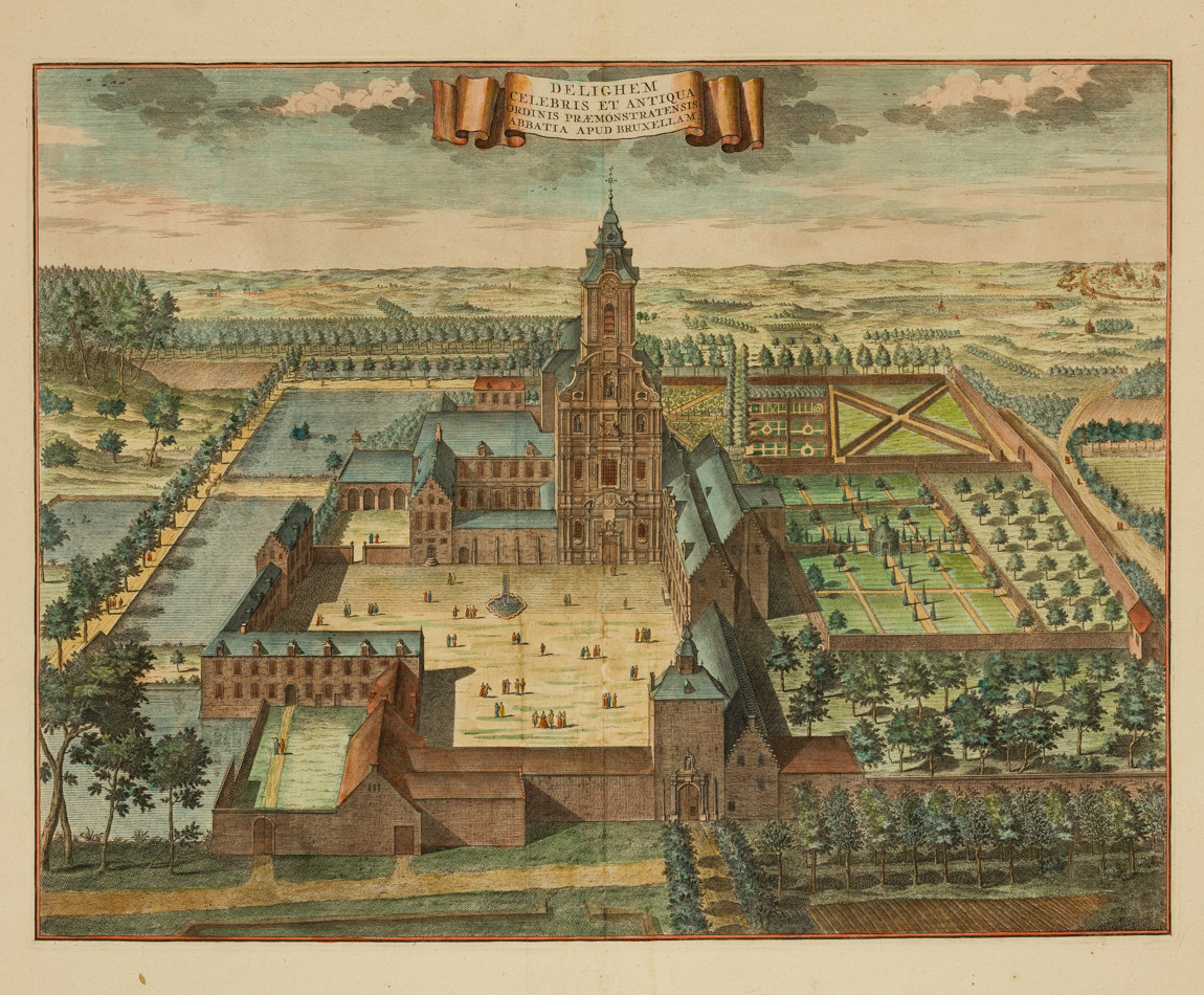 Chorographia Sacra Brabantiae - Delighem - Originele antieke gravures van kerken, abdijen en kloosters in de provincie Brabant in de 17e eeuw
