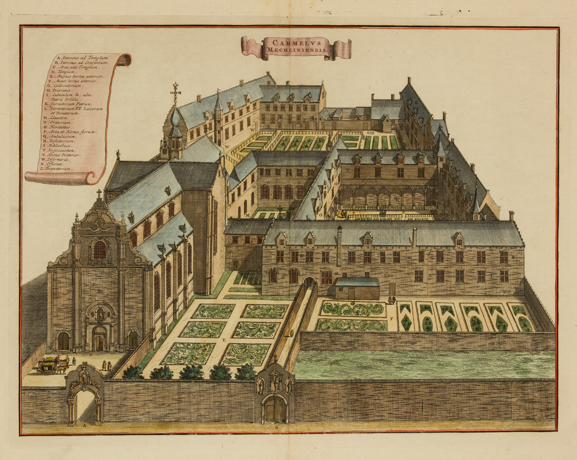 Chorographia Sacra Brabantiae - Karmelietenklooster van Mechelen - Originele antieke gravures van kerken, abdijen en kloosters in de provincie Brabant in de 17e eeuw