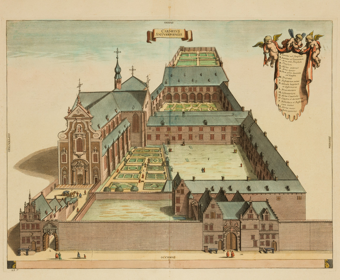 Chorographia Sacra Brabantiae - Karmelietenklooster van Antwerpen - Originele antieke gravures van kerken, abdijen en kloosters in de provincie Brabant in de 17e eeuw