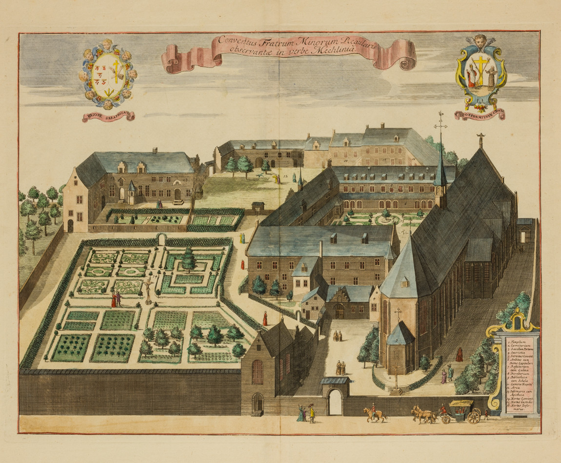 Chorographia Sacra Brabantiae - Minderbroederklooster van Mechelen - Originele antieke gravures van kerken, abdijen en kloosters in de provincie Brabant in de 17e eeuw