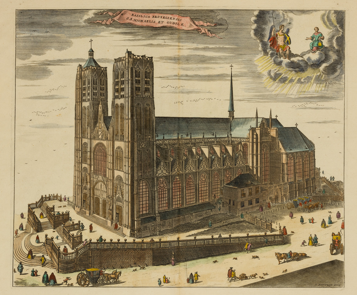 Chorographia Sacra Brabantiae - St-Michiels en St-Goedelekathdraal van Brussel - Originele antieke gravures van kerken, abdijen en kloosters in de provincie Brabant in de 17e eeuw
