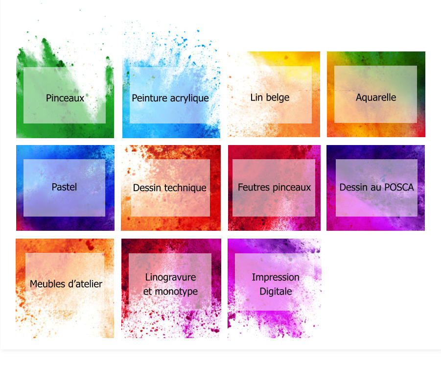 Pinceaux Peinture acrylique Aquarelle Lin belge Pastel Dessin technique Feutres pinceaux Dessin au POSCA Meubles d’atelier Linogravure  et monotype Impression Digitale