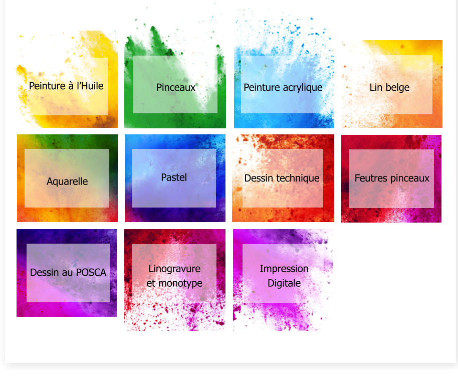 Peinture à l’Huile Pinceaux Peinture acrylique Lin belge Pastel Dessin technique Aquarelle Feutres pinceaux Dessin au POSCA Linogravure  et monotype Impression Digitale