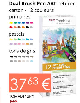 pastels tons de gris Dual Brush Pen ABT - étui en carton - 12 couleurs primaires  TOMABT12P* 3763 €