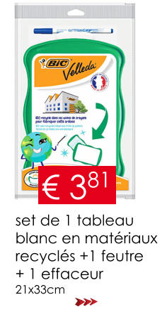 set de 1 tableau  blanc en matériaux  recyclés +1 feutre  + 1 effaceur 21x33cm  € 381