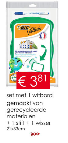 set met 1 witbord  gemaakt van  gerecycleerde  materialen  + 1 stift + 1 wisser 21x33cm  € 381