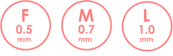 L 1.0 mm M 0.7 mm F 0.5 mm