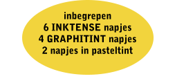 inbegrepen 6 INKTENSE napjes 4 GRAPHITINT napjes 2 napjes in pasteltint