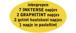inbegrepen 7 INKTENSE napjes 2 GRAPHITINT napjes 2 getint houtskool napjes 1 napje in pasteltint