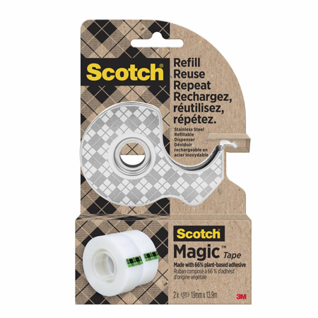 Scotch Magic Tape 900 - transparante plakband met stalen afroller - 2 plakband van 19mmx13.9m