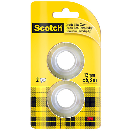 Scotch Double Sided Tape 665 - ruban adhésif double-face - paquet de 2 rouleaux - 2x(12mmx6,3m)