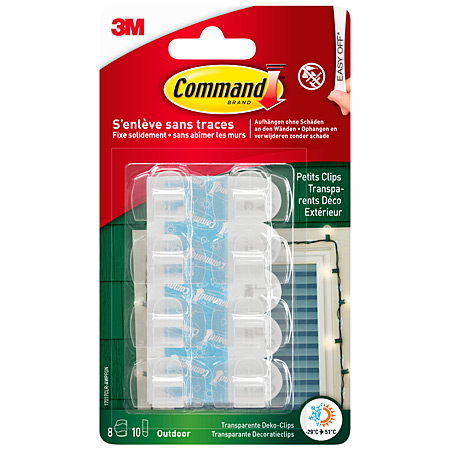 3M Command - crochets transparents pour guirlande lumineuse - avec languettes de fixation - pour extérieur - 8 pièces