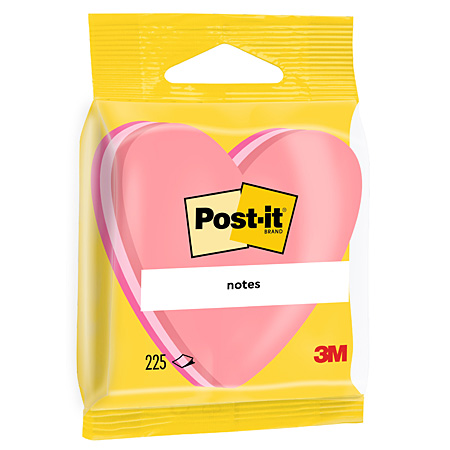 Post-It Notes Die-Cut - blok met 225 zelfklevende memoblaadjes - hartvormig - 70x72mm