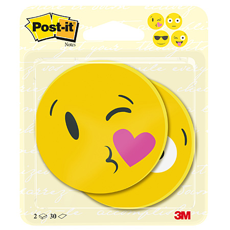 Post-It Notes Face Designs - 2 blokken van 30 zelfklevende memoblaadjes - rond - 70x70mm - emojis (4 geassorteerde designs)