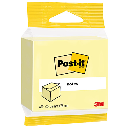 Post-It Notes Cube - bloc de 450 feuillets adhésifs - 76x76mm - jaune