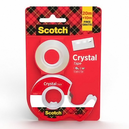 Scotch Crystal Clear Tape 600 - onzichtbare transparante plakband 19mmx15m met afroller + vulling