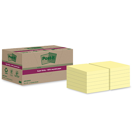 Post-It Super Sticky Recycled Notes - bloc de feuillets adhésifs - jaune canari