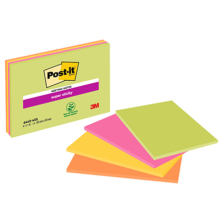 Post-It Super Sticky Meeting Notes - 4 blocs de 45 feuillets adhésifs  colorés - 152x203mm - Schleiper - e-shop express