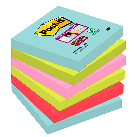 Post-It Super Sticky Notes - 6 pads of 100 sheets - 76x76mm