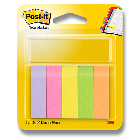 Post-It Neon Notes - marque-page - 5 blocs de 100 feuillets - 15x50mm