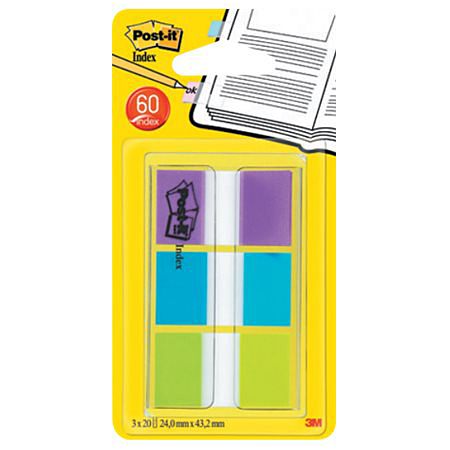 Post-It Index - set de 3x20 onglets adhésifs colorés - avec distributeur - 24x43.2mm