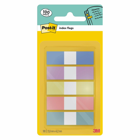 Post-It Index - set of 5x20 adhesive coloured tabs - with dispenser - 11.9x43.2mm - pastel