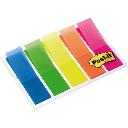 Post-It Index - set van 5x20 zelfklevende gekleurde index tabs - doozichtig - met dispenser - 12x44mm