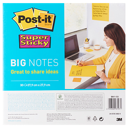 Post-It Super Sticky Big Notes - pad of 30 self-adhesive sheets - 279x279mm - yellow