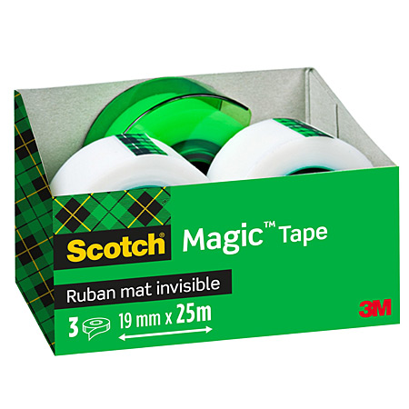Scotch Magic Tape 810 - 3 rolls of transparent tape (19mmx25m) & 1 dispenser