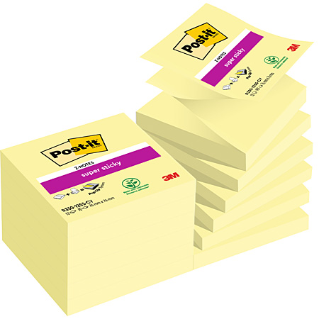 Post-It Super Sticky Z-Notes - bloc de 100 feuillets adhésifs - 76x76mm - jaune