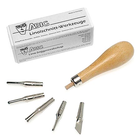 Abig Lino cutting set - 5 blades 0,6mm for gouge & 1 wooden handle