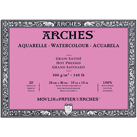 Arches Watercolour pad - 20 sheets 100% cotton - 300g/m² - glued on 4 sides - hot pressed