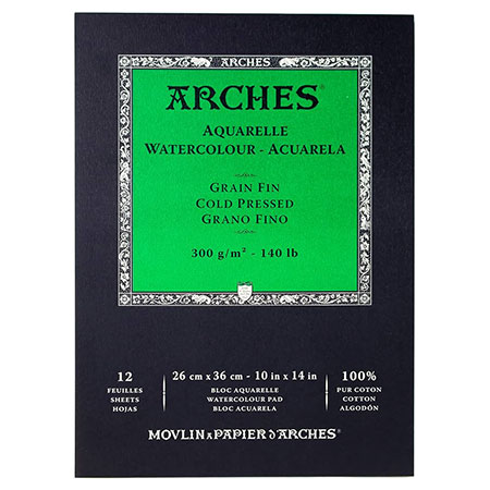 Arches Watercolour pad - sheets 100% cotton - glued on 1 side - cold pressed