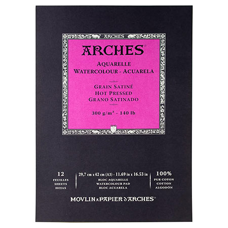 Arches Watercolour pad - 100% cotton - glued on 1 side - hot pressed
