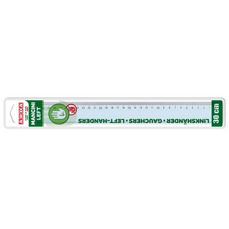 Arda Règle plate en plastique transparent - pour gaucher - 30cm