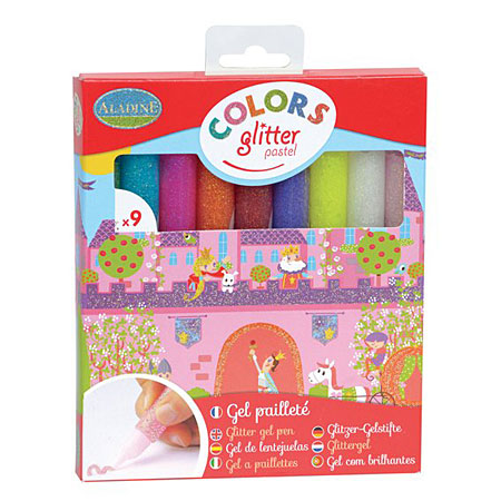 Aladine Colors Glitter - gel pailleté - étui en carton - assortiment de 9 flacons avec applicateur