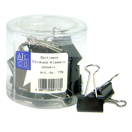 Alco Box of 27 black foldback clips - assortment (10x19mm/10x25mm/5x32mm/2x41mm)