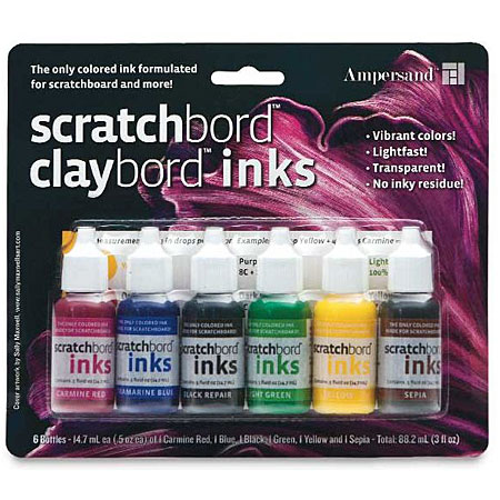 Ampersand Scratchbord - assortiment van 6 flacons 15ml inkt