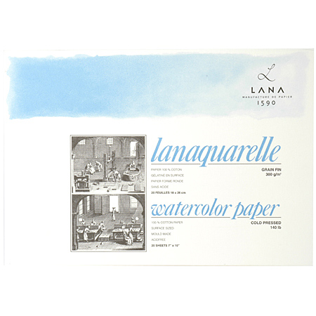 Lana Lanaquarelle - aquarelblok - 20 vellen 100% katoen - 300gr/m² - 4-zijdig gelijmd