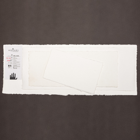 Aquari Mixed Media - paquet de 10 feuilles - format oblong - grain fin - blanc - bords frangés