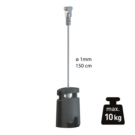 Artiteq Kit Twister - câble de suspension 1mm - acier 150cm + crochet micro grip - max. 10kg