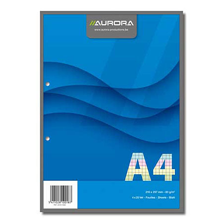 Aurora Office - feuillets mobiles de couleur - 4x25 feuilles A4 - 80g/m² - perforation 2 trous - 4 couleurs