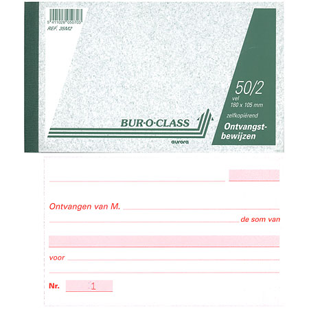 Aurora Bur-O-Class - doorschrijfboek ontvangbewijzen - 10,5x18cm - 50 bladen in 2 exemplaren - nederlands