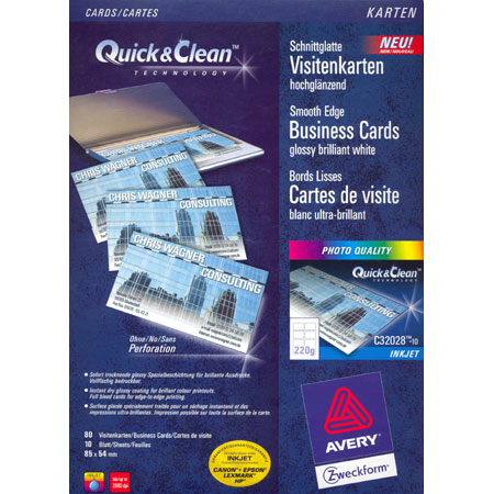 Avery Zweckform Quick & Clean - business cards 220g/m² - photo gloss - pouch 10 sheets A4 - 80x(85x54mm)