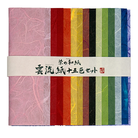 Awagami Unryu - Origami - set de 15 feuilles - 15x15cm - assortiment de couleurs