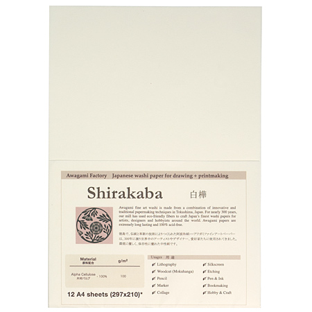 Awagami Shirakaba - Fine Art Set - japans papier 100gr/m² - pakje van 12 vellen 21x29,7cm (A4)