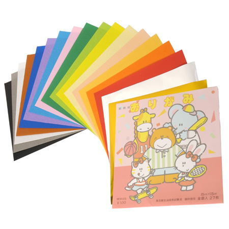 Awagami Origami - japanese paper - 27 assorted coloured sheets - 15x15cm