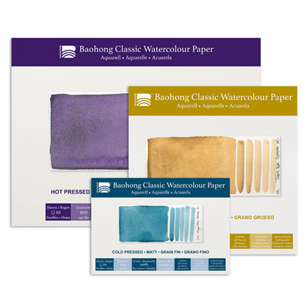 Baohong Classic Watercolour Paper - bloc aquarelle - 20 feuilles 100% coton - 300g/m² - collé 4 côtés