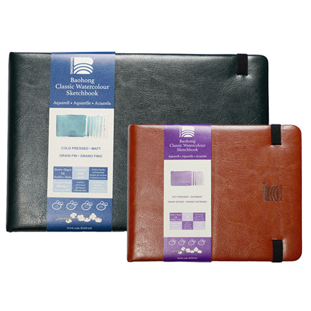 Baohong Classic Watercolour Sketchbook - album aquarelle - couverture en cuir synthétique - 24 feuilles 300g/m²