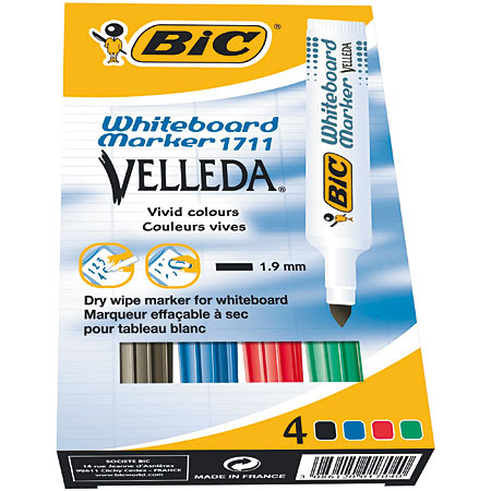 Pack of 4 BIC Velleda 1711 Assorted Colours Whiteboard Markers 